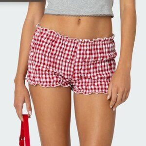 ruched red gingham short